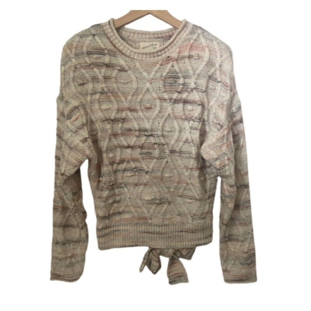 Universal Thread NWT Women's Small Marled Cable Knit Tie Back Crop Sweater